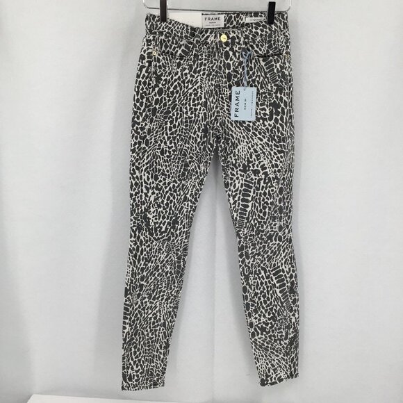Frame Le High Skinny ankle jeans animal gray white leopard cheetah new 26 - Picture 1 of 5